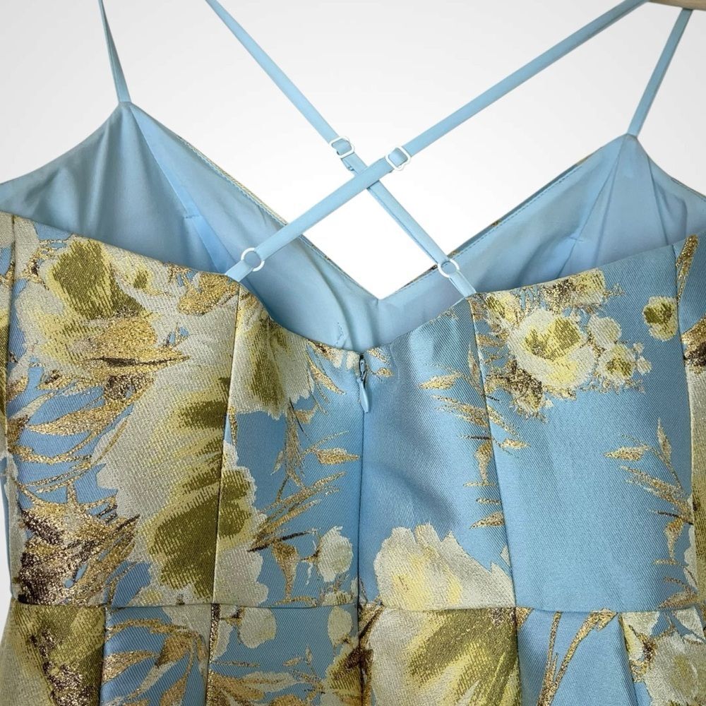 Eliza J Jacquard Brocade Floral Midi Flare Dress with Crisscross Straps - Picture 9 of 12